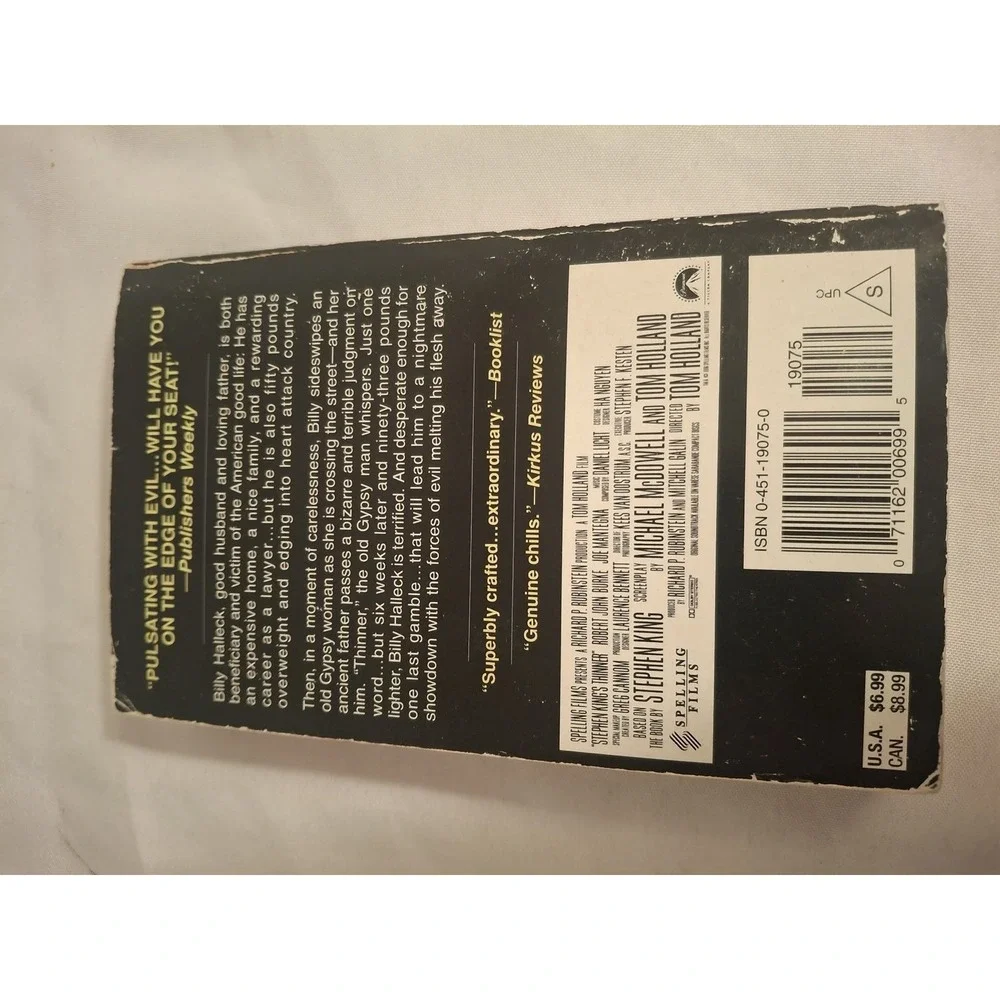 Thinner by Stephen King Movie Tie-In First Signet Printing Paperback 1985